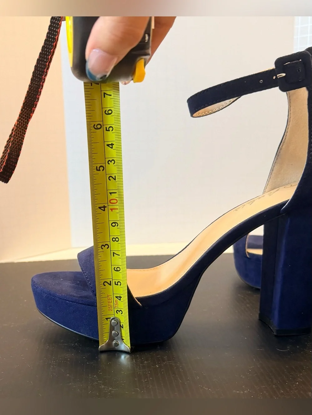 Women's Navy Suede Ankle Strap Block Heel Sandals Size 7